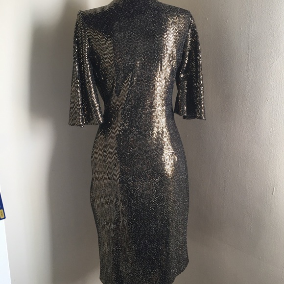 NWT Joseph Ribkoff Black/Gold Sequined Wrap Dress - Picture 8 of 14